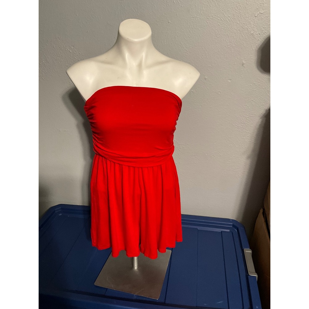 Red Strapless Tube Top Romper Summer Sunsuit Small 4-6 Sleeveless Casual - Picture 1 of 5